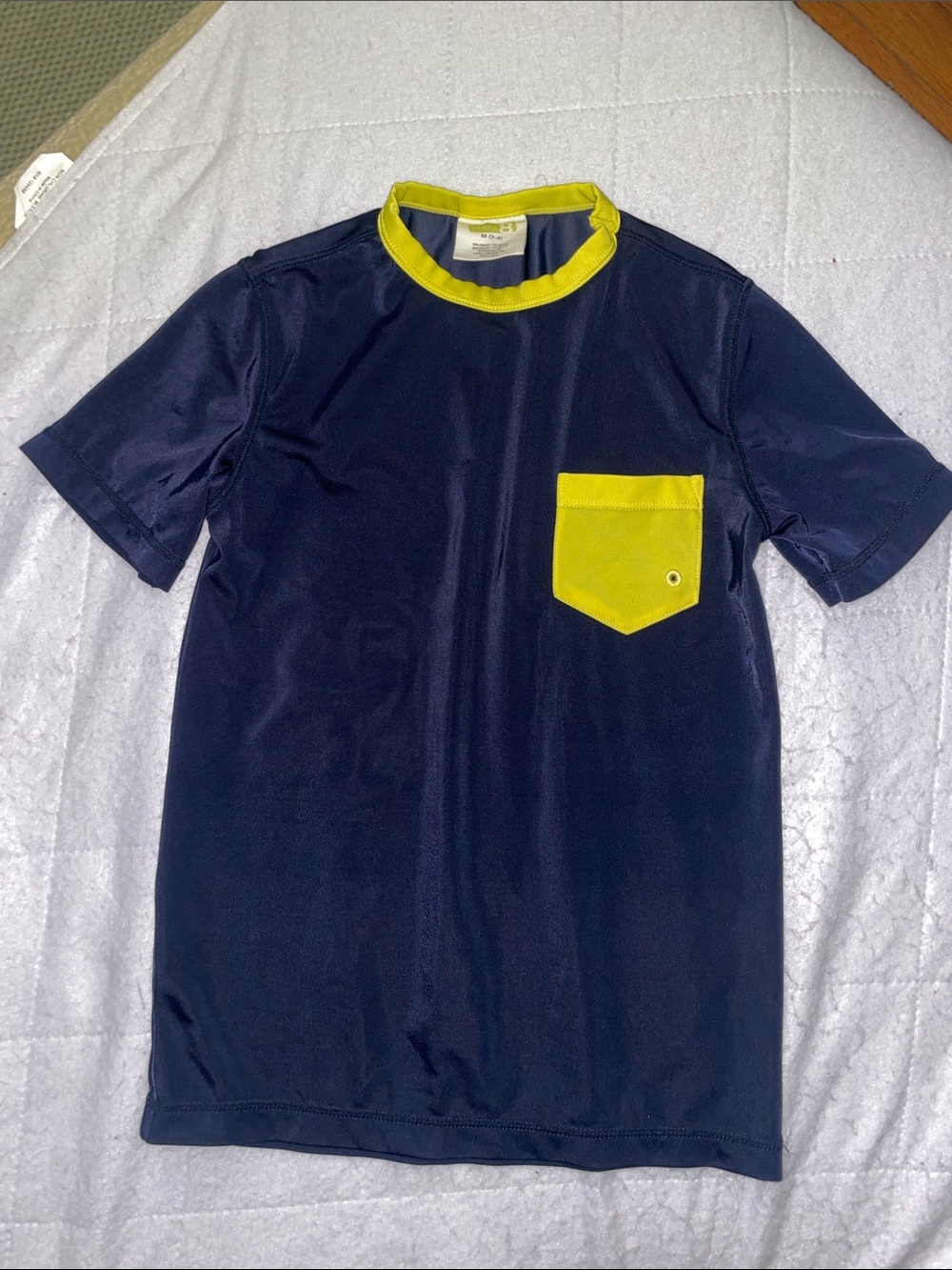 Crazy 8 Navy Rashguard Tee with Yellow Collar & Pocket
